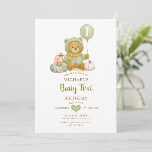 ダスティグリーンセージ秋ベイリーファースト誕生日 招待状 (スタンド正面)