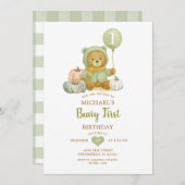 ダスティグリーンセージ秋ベイリーファースト誕生日 招待状 (正面/裏面)