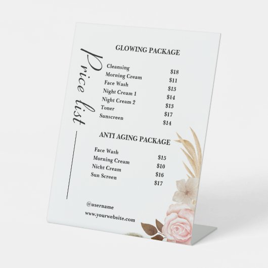 ダスティグリーンミニマリストスキンケア価格表 台座サイン (正面)