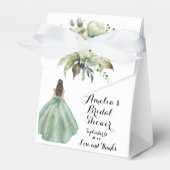 ダスティグリーン金ゴールドグリッタードレスブライダルシャワー フェイバーボックス (正面サイド)