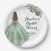 ダスティグリーン金ゴールドグリッタードレスブライダルシャワー ペーパープレート (正面)