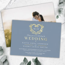 ダスティグレー＋ブルー＋ゴールドのハートの写真の結婚式 