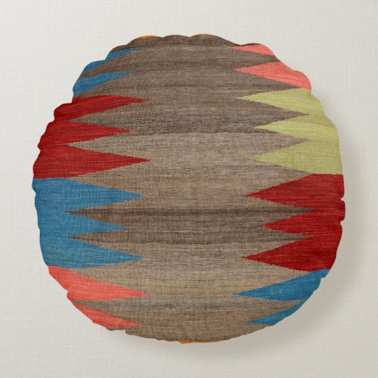 ダスティコンテンポラリーブルーグレーストライプの ラウンドクッション (正面)