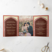 ダスティコーラルバラ金ゴールドグリッター結婚インディアン 三つ折り招待状 (内部)