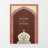 ダスティコーラルバラ金ゴールドグリッター結婚インディアン 三つ折り招待状 (カバー)