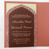 ダスティコーラルバラ金ゴールドグリッター結婚インディアン 三つ折り招待状 (内部最初)