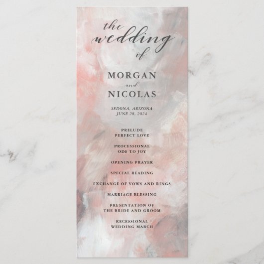 ダスティコーラル抽象芸術ブラッシュストローク結婚式 プログラム (正面)