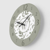 ダスティジェイドグリーン水彩ユーカリ葉プタス ラージ壁時計 (傾斜)