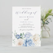 ダスティスカイブルーゴージャス結婚フローラの銀 箔招待状 (立ち正面)