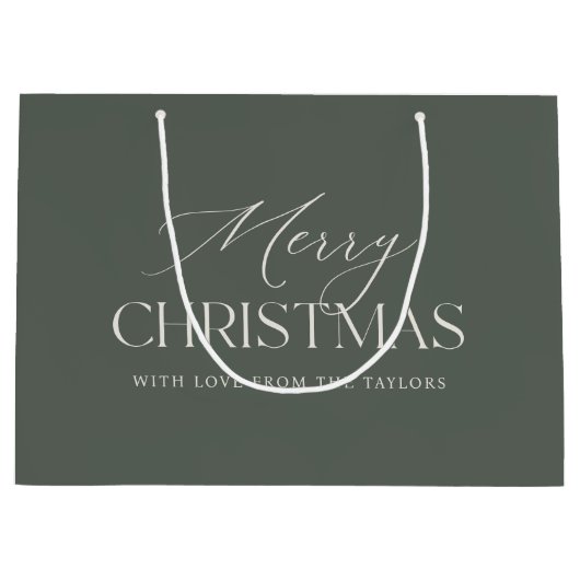 ダスティススプルースグリーンパーソナライズされたクリスマスホリデー ラージペーパーバッグ (正面)