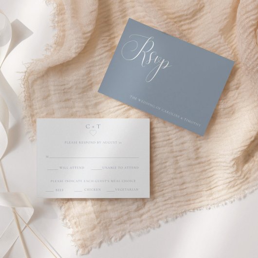 ダスティスタイリッシュブルー結婚の食事の選択RSVPカード ノートカード