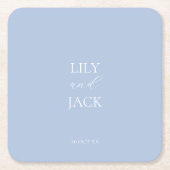 ダスティスタイリッシュブルー&ホワイトの結婚紙コースター スクエアペーパーコースター (正面)