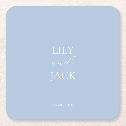 ダスティスタイリッシュブルー&ホワイトの結婚紙コースター スクエアペーパーコースター (正面)