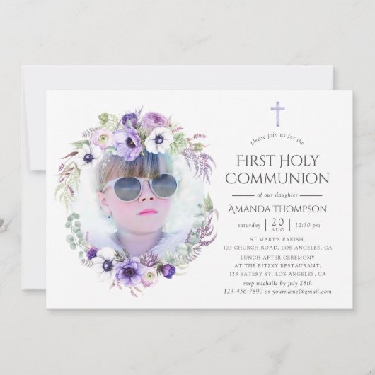 ダスティスバイオレットフローラファースト聖餐式 招待状 (正面)