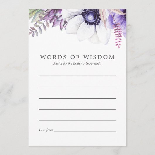 ダスティスバイオレットフローラブライダルシャワーアドバイス アドバイスカード (正面)