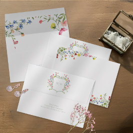 ダスティセージのエレガントなパステルカラーの野の花の紋章の結婚式 封筒