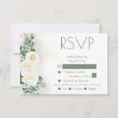 ダスティセージグリーンのフラワーの結婚式RSVP返信カード 出欠カード (正面)