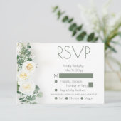 ダスティセージグリーンのフラワーの結婚式RSVP返信カード 出欠カード (スタンド正面)
