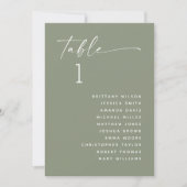ダスティセージグリーンのミニマリスト結婚式座席表 招待状 (正面)