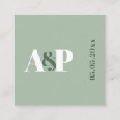 ダスティセージグリーンモノグラムQRコード結婚式ウェブサイト エンクロージャーカード (裏面)