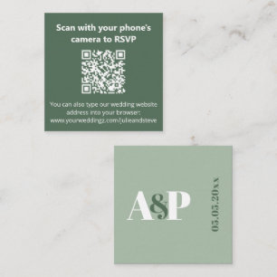 ダスティセージグリーンモノグラムQRコード結婚式ウェブサイト エンクロージャーカード