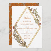 ダスティセージ金ゴールドダイアモンドラスト秋ブライダルシャワー 招待状 (正面/裏面)