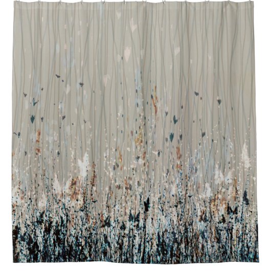 ダスティタイペオレンジダークブルーワイルドフラワー シャワーカーテン (正面)