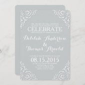 ダスティダマスクフィリグリーエレガントウェディング招待状 招待状 (正面/裏面)