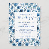 ダスティネイビーシンプルルフローラエレガントスクリプトInvite 招待状 (正面/裏面)