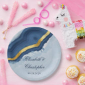 ダスティネイビーブルーと金ゴールドアゲート結婚ズ ペーパープレート (パーティー)