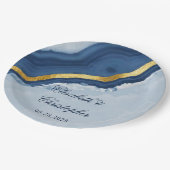 ダスティネイビーブルーと金ゴールドアゲート結婚ズ ペーパープレート (アングル)