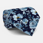 ダスティネイビーブルーウォーターカラーフローラメンズ ネクタイ (ロール)