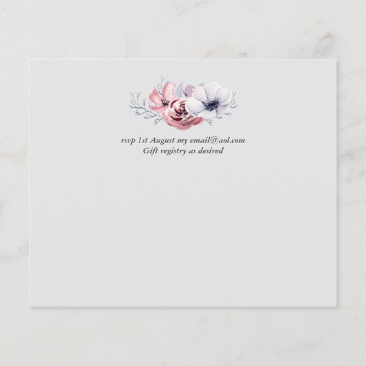 ダスティネイビーブルーコーラルフローラスクリプトウェディング招待 (裏面)