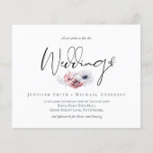 ダスティネイビーブルーコーラルフローラスクリプトウェディング招待 (正面)