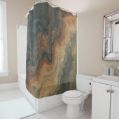 ダスティネイビーブルーバーンオレンジセージ抽象芸術 シャワーカーテン (インサイチュ)