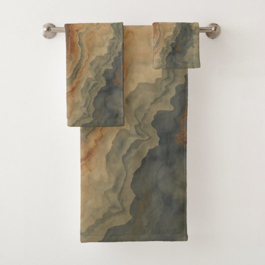 ダスティネイビーブルーバーンオレンジセージ抽象芸術 バスタオルセット (インサイチュ)
