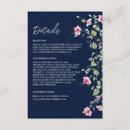 ダスティネイビーブルーピンクハイビスカスの花のウェディングシャワー エンクロージャーカード