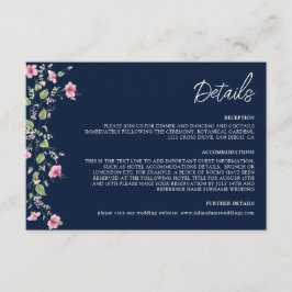 ダスティネイビーブルーピンクハイビスカスの花のウェディングシャワー エンクロージャーカード