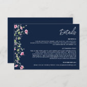 ダスティネイビーブルーピンクハイビスカス開花ウェディングシャワー エンクロージャーカード (正面/裏面)