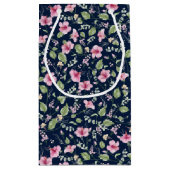 ダスティネイビーブルーピンクハイビスカス開花ウェディングシャワー スモールペーパーバッグ (裏面)