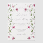 ダスティネイビーブルーピンクハイビスカス開花ウェディングシャワー ベラム紙招待状 (正面)