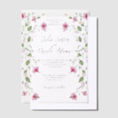 ダスティネイビーブルーピンクハイビスカス開花ウェディングシャワー ベラム紙招待状 (オフセット)