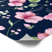 ダスティネイビーブルーピンクハイビスカス開花ウェディングシャワー ポスター (角)