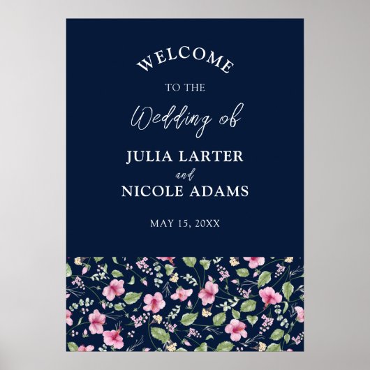 ダスティネイビーブルーピンクハイビスカス開花ウェディングシャワー ポスター (正面)