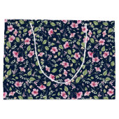 ダスティネイビーブルーピンクハイビスカス開花ウェディングシャワー ラージペーパーバッグ (裏面)