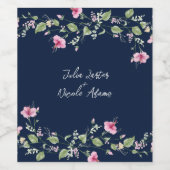 ダスティネイビーブルーピンクハイビスカス開花ウェディングシャワー ワインラベル (シングルラベル)