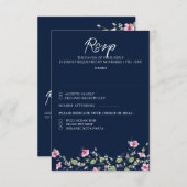ダスティネイビーブルーピンクハイビスカス開花ウェディングシャワー 出欠カード (正面/裏面)