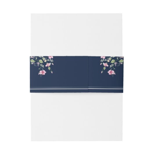 ダスティネイビーブルーピンクハイビスカス開花ウェディングシャワー 招待状ベリーバンド (裏面例)