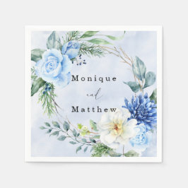 ダスティネイビーブルーフローラ結婚ズ スタンダードカクテルナプキン