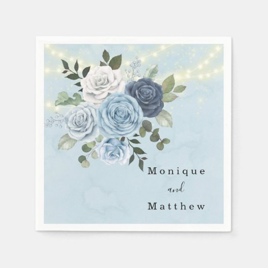 ダスティネイビーブルー牡丹郡ライツ結婚ズ スタンダードカクテルナプキン (正面)